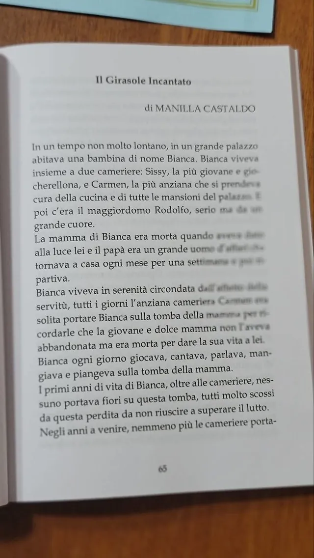 La prima pagina del racconto «Il girasole incantato» di Manilla Castaldo nell'antologia