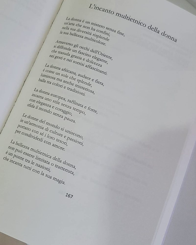 La poesia «L'incanto multietnico della donna» di Manilla, a pagina 167