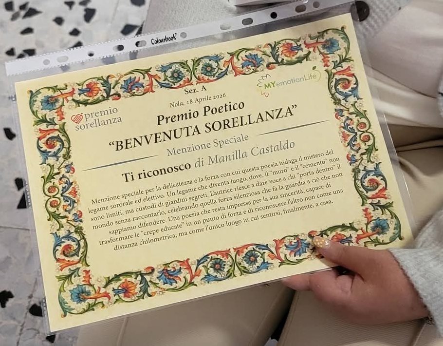 L'attestato di Menzione Speciale per «Ti riconosco» di Manilla