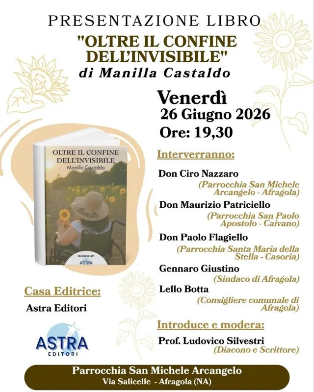 Locandina della presentazione di «Oltre il confine dell'invisibile» del 26 giugno 2026 ad Afragola
