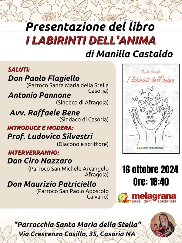 Locandina della presentazione di «I labirinti dell'anima» del 16 ottobre 2024 a Casoria